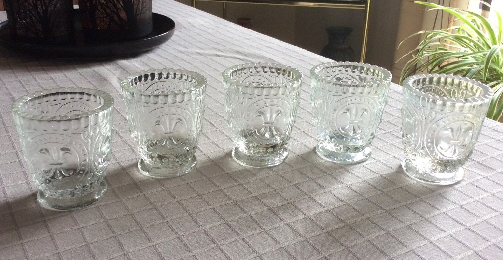 5 perlé waxine of theelicht-houdertjes 7.5 cm, Ophalen of Verzenden, Zo goed als nieuw, Overige materialen, Kandelaar