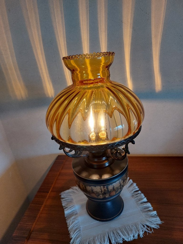 Vintage lamp „Fiorentino” van keramiek en amberkleurig glas, Overige merken, Vintage, Zo goed als nieuw, Ophalen