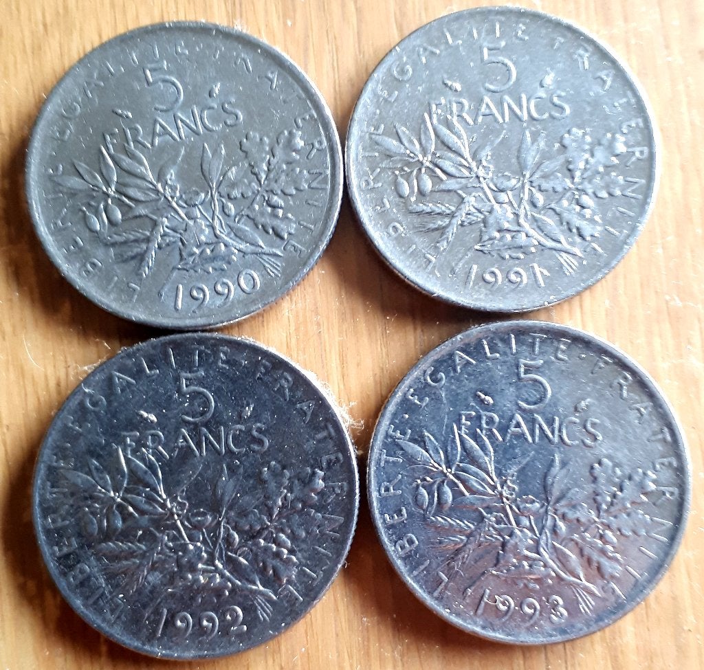 FRANCE : 5 FRANCS 1990/'91/'92/'93 KM 926a.1 chacun, Enlèvement ou Envoi, France, Série
