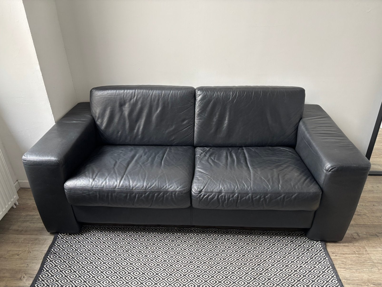 Zwarte leren 2-zitszetel, 75 à 100 cm, 200 à 250 cm, Banc droit, Enlèvement