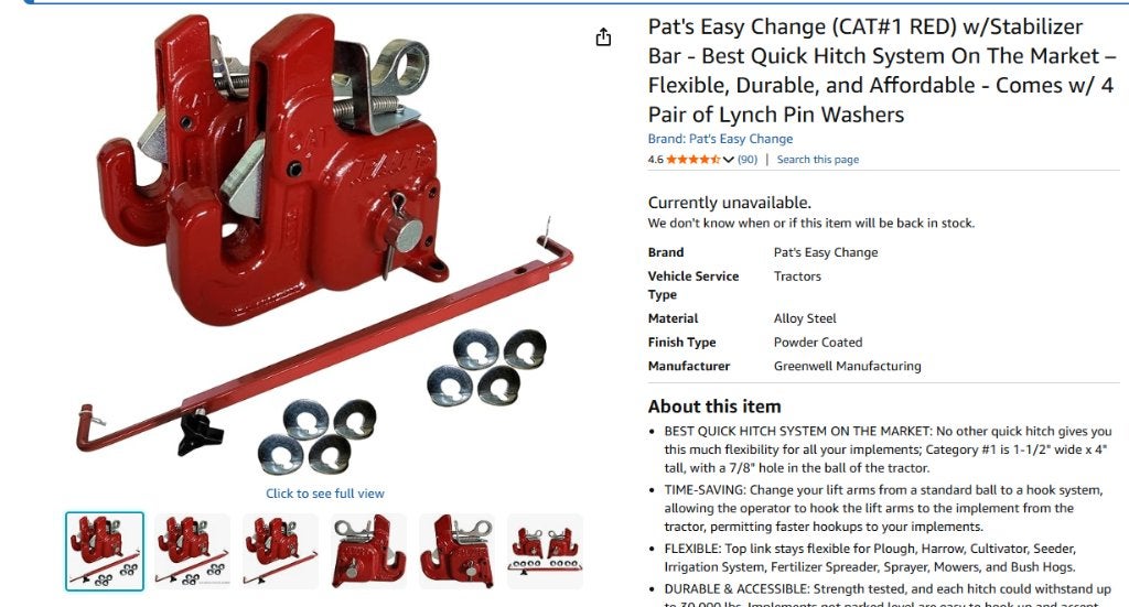 vanghaken cat1 I tracktor PAT's red, Ophalen, Nieuw