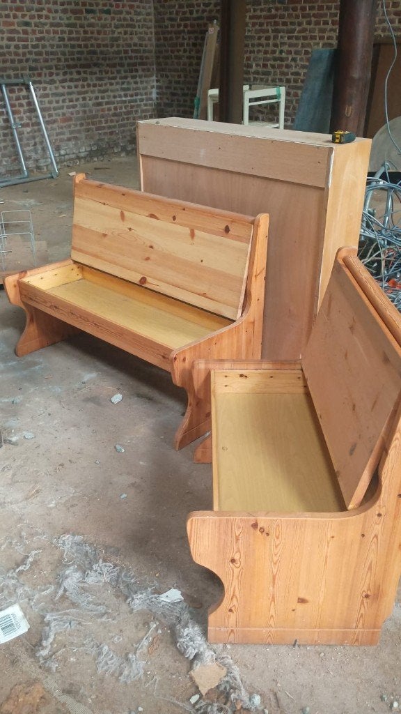 2 houten banken met opbergvak, Ophalen, Twee, Blauw, Nieuw