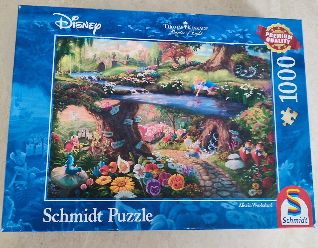 Disney Thomas Kinkade, Alice in Wonderland. 1000 stukjes, Ophalen of Verzenden, 500 t/m 1500 stukjes, Zo goed als nieuw, Legpuzzel