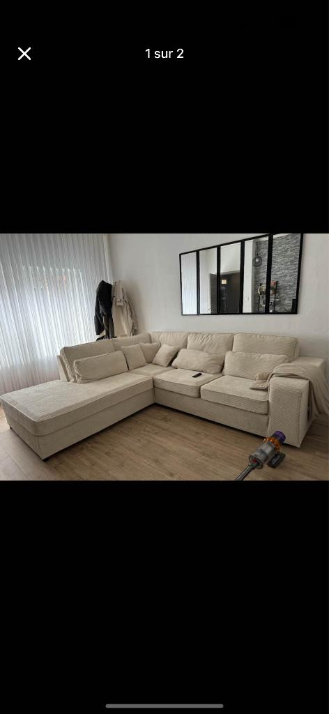Canapé beige velours, Ophalen, Gebruikt