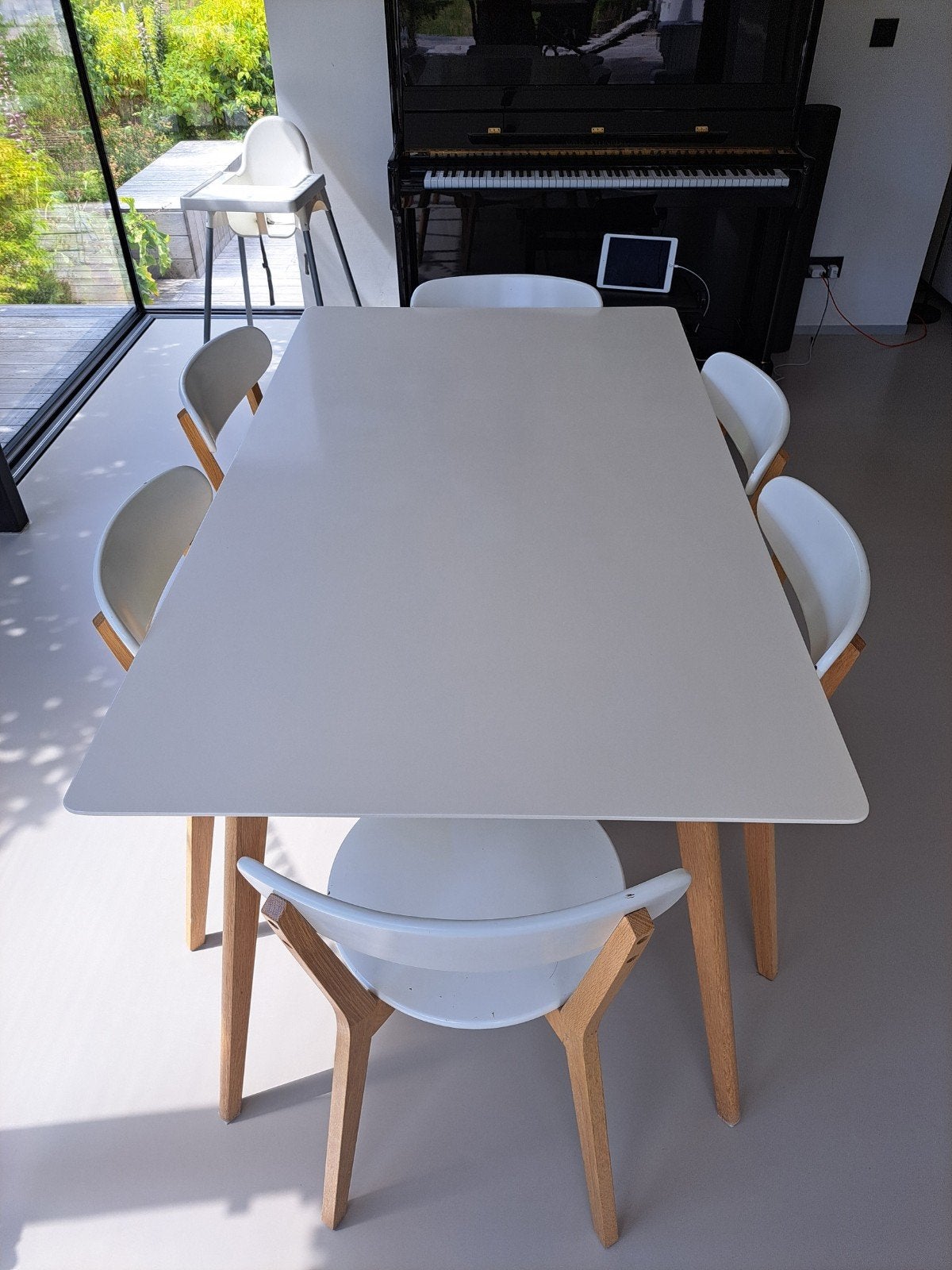 Witte eettafel 90x160cm met 6 stoelen, Huis en Inrichting, Tafels | Eettafels, Gebruikt, 50 tot 100 cm, 150 tot 200 cm, Vijf personen of meer