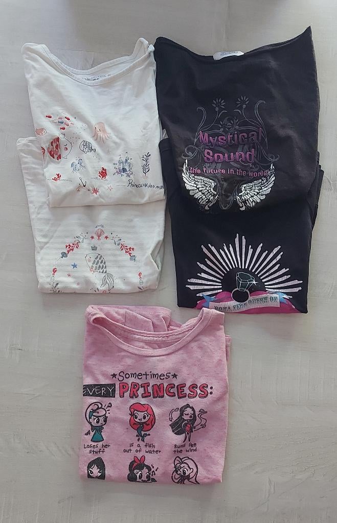 5 T-shirts korte mouwen 10 jaar/140 cm (SM, Disney, Pimkie), Ophalen, Gebruikt, Meisje, Overige typen
