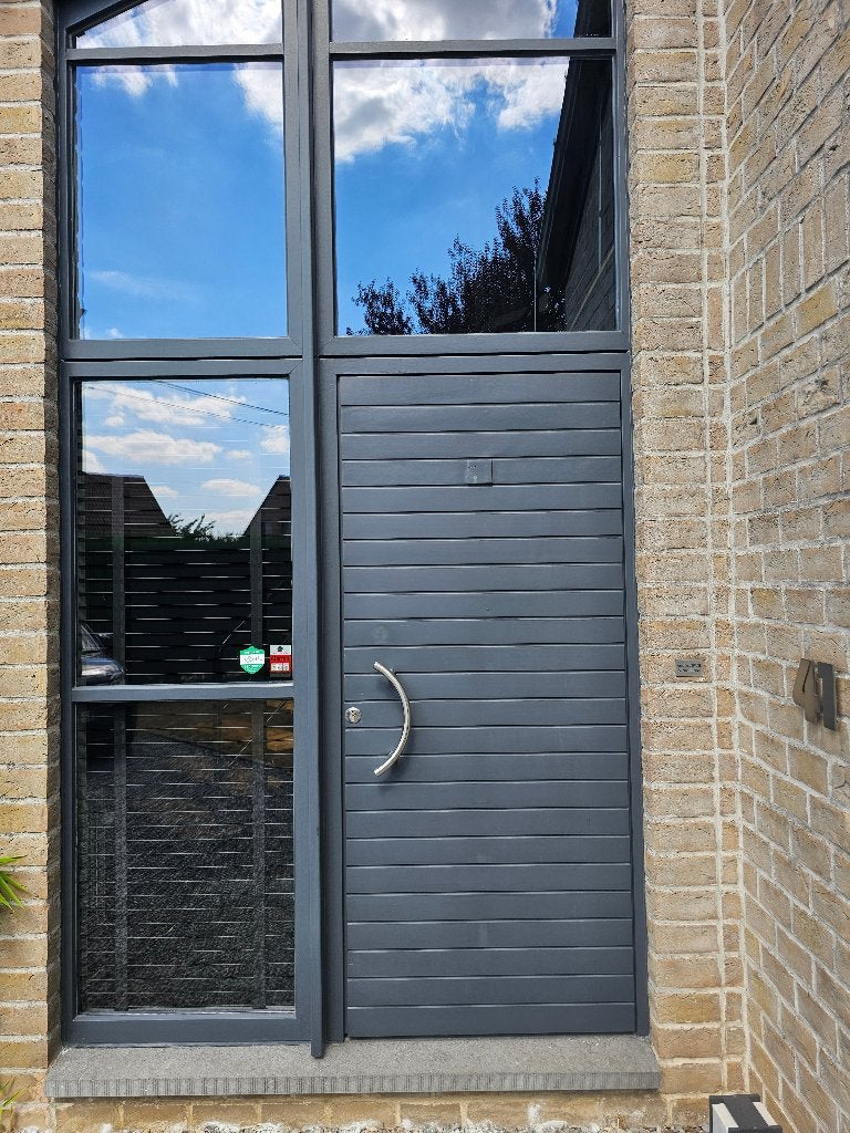 Porte d'entrée en méranti peint ral 7016 anthracite, Bricolage & Construction, Châssis & Portes coulissantes, 75 à 150 cm, Enlèvement