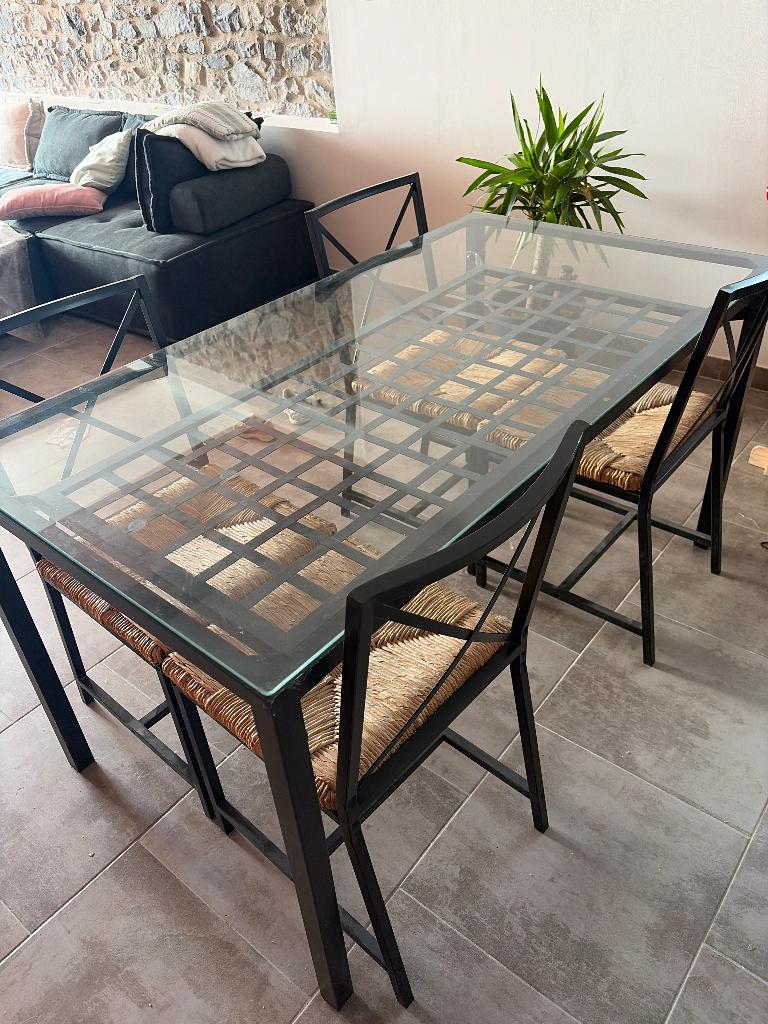 Table métal avec 4 chaises, Maison & Meubles, 100 à 150 cm, Quatre personnes, Enlèvement, Utilisé
