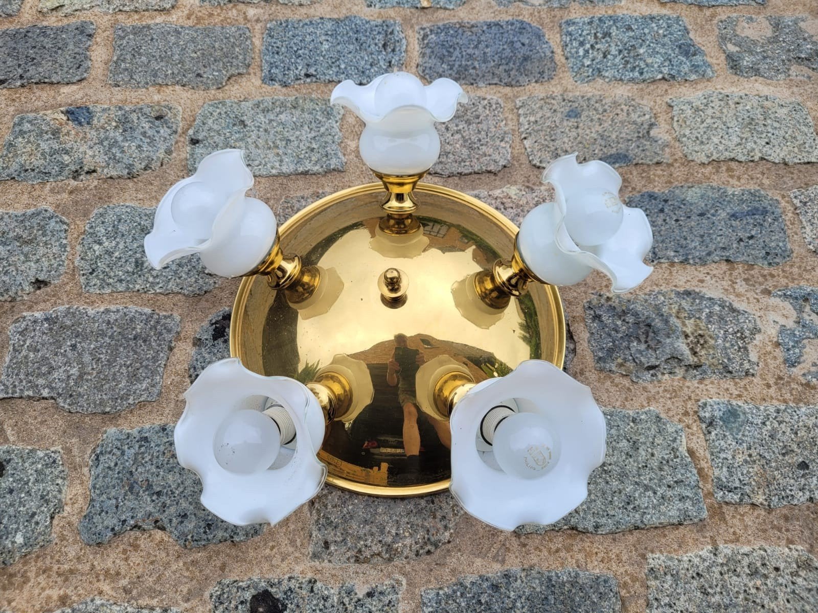 Mooie koperen luster (luchter), Huis en Inrichting, Lampen | Kroonluchters, Ophalen, Zo goed als nieuw