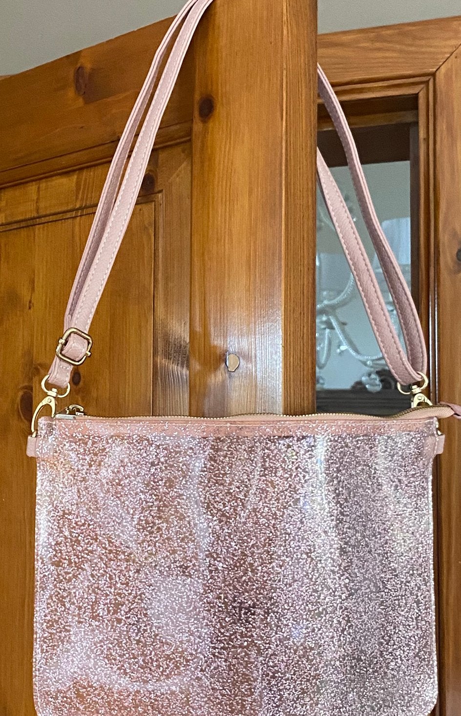 Glitter doorschijnend handtasje, Handtassen en Accessoires, Tassen | Damestassen, Verzenden, Gebruikt, Roze, Schoudertasje