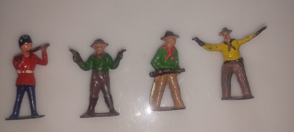 4 antieke loden cowboys Crescent Toys Wild West, Ophalen of Verzenden