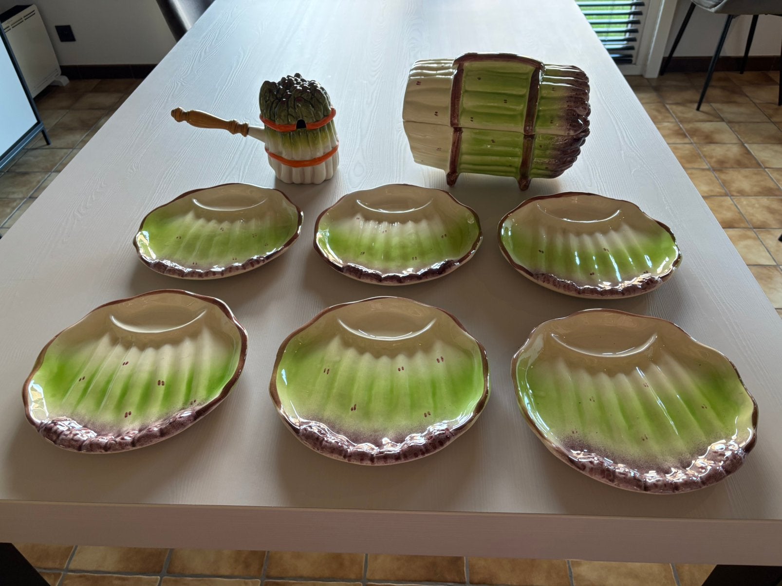 Prachtige complete set vintage asperges servies-Mancer Italy, Enlèvement