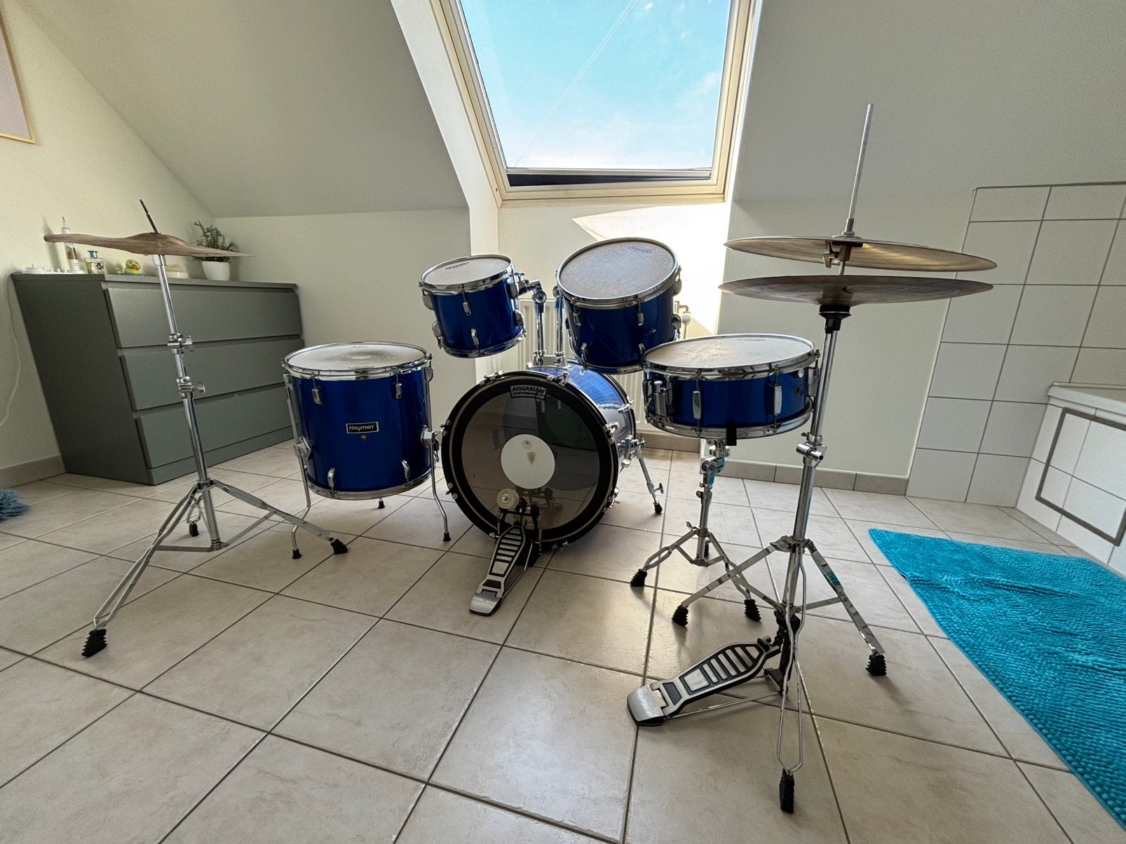 Kit de batterie Hayman bleu pour enfants, Musique & Instruments, Batteries & Percussions, Enlèvement, Comme neuf, Pearl