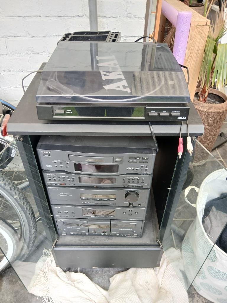 Complete jaren '90 vintage stereoset Sony& Akai platenspeler, Enlèvement, Utilisé, Lecteur CD, Sony