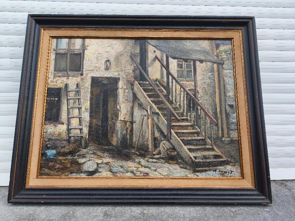 Huile sur panneau signe marie howet, Ophalen of Verzenden