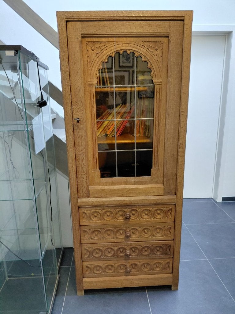 eiken kast met glasraam en 2 boekenkasten, Huis en Inrichting, Kasten | Vitrinekasten, Ophalen, Gebruikt, 50 tot 100 cm, 50 tot 75 cm