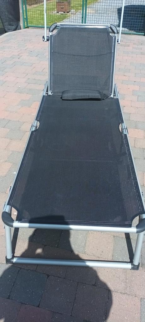 Aluminium ligstoel met zonnedak, Tuin en Terras, Ligbedden, Aluminium, Ophalen