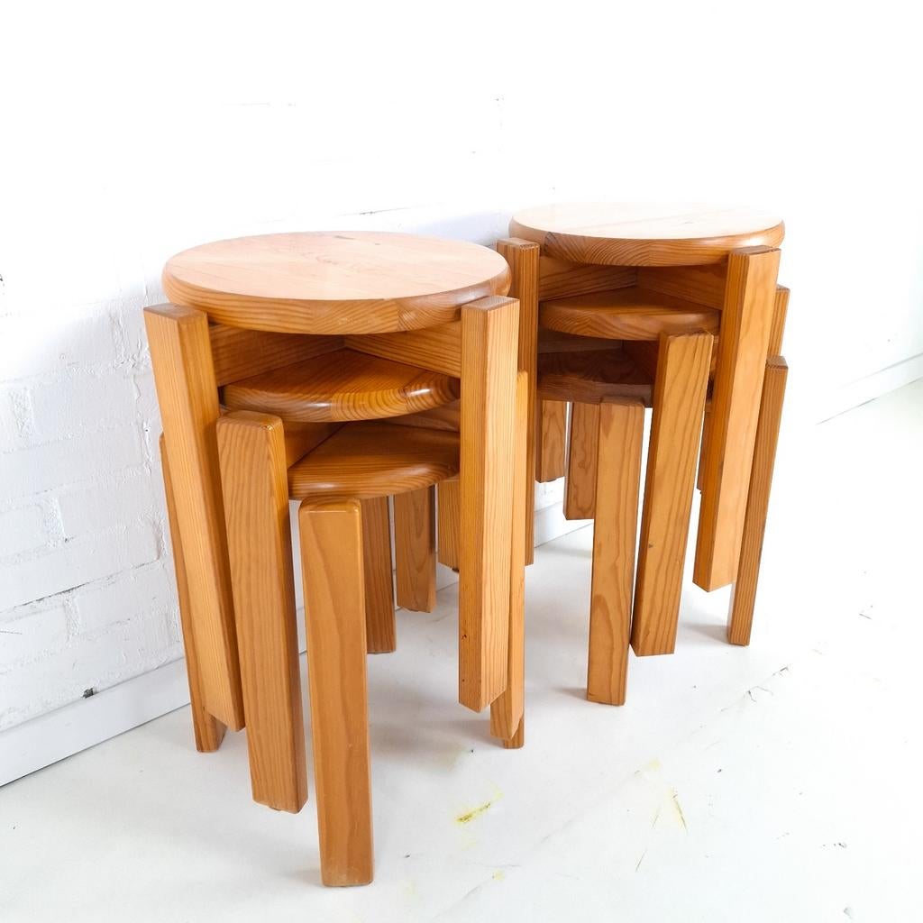 6x vintage kruk grenenhout jaren 70 mid century modern, Huis en Inrichting, Ophalen