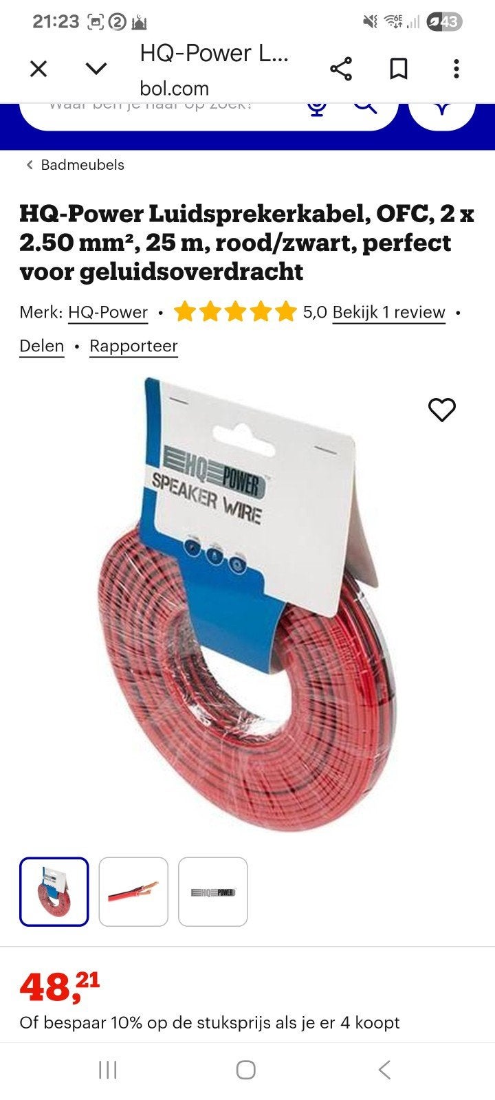 HQ luidsprekerkabel low2250RB, Ophalen, Luidsprekerkabel