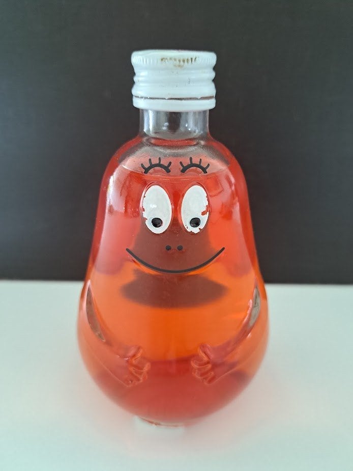 Bouteille en verre vintage - Barbabapa - Sirop de grenadine, Collections, Enlèvement ou Envoi, Autres personnages, Comme neuf