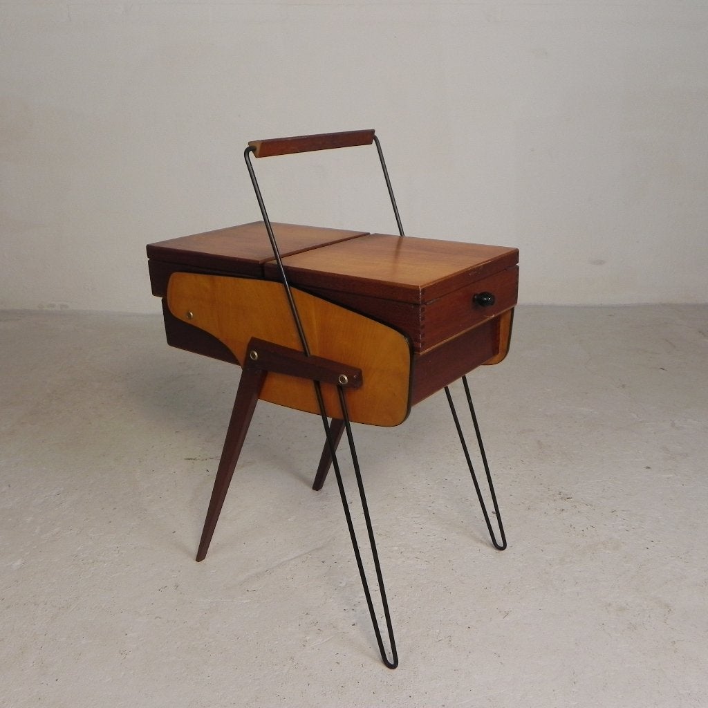 Vintage naaidoos vouwbare opbergkist schuine poten, jaren 50, Hobby en Vrije tijd, Naaien en Fournituren, Ophalen of Verzenden