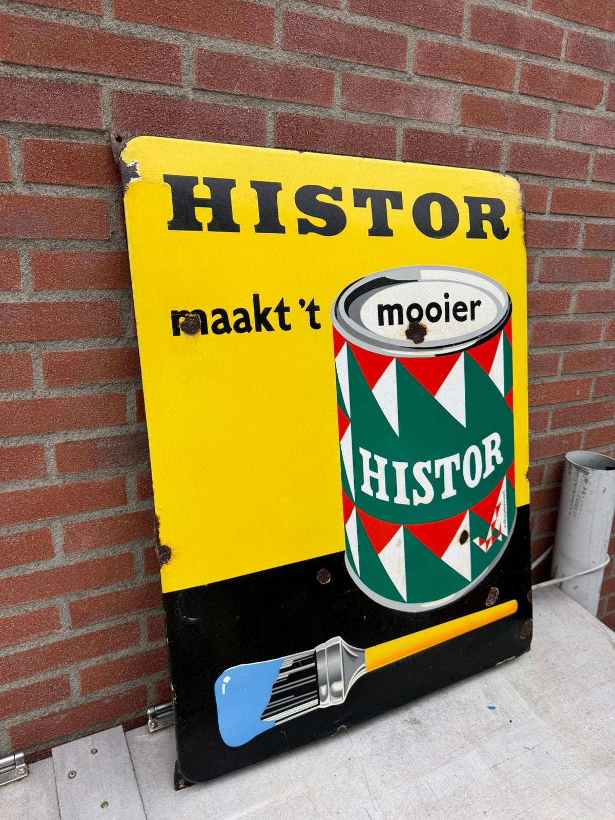 HISTOR Paint ancien grand panneau d'affichage en émail, Collections, Panneau publicitaire, Enlèvement ou Envoi, ., Utilisé