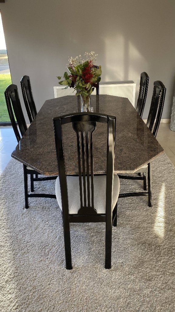 Tafel met 6 stoelen, Huis en Inrichting, Ophalen, Overige materialen, Gebruikt, 200 cm of meer