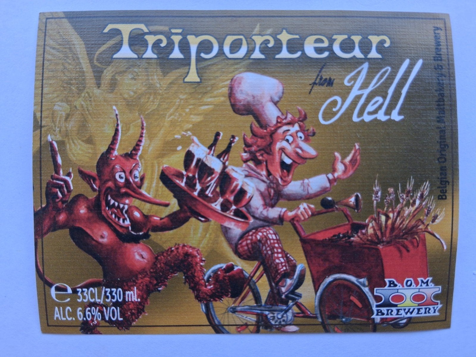 bieretiket Belgie B.O.M. brewery : Triporteur from Hell, Verzamelen, Verzenden, Gebruikt, Overige typen, Overige merken