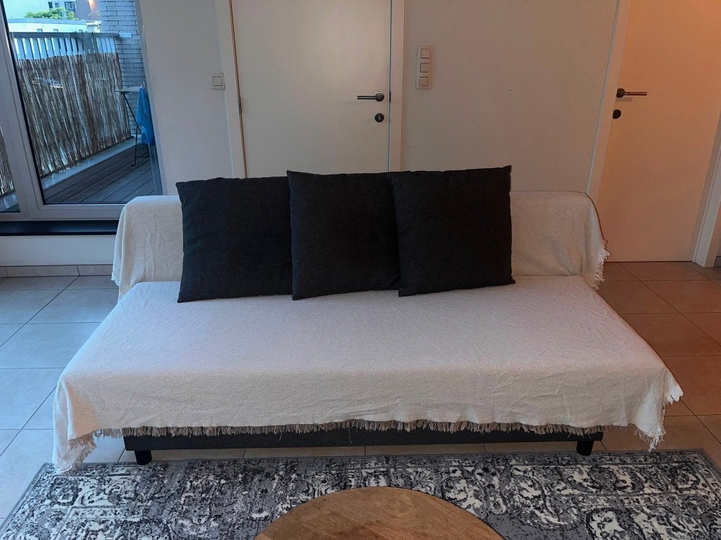 Canapé-lit avec 3 oreillers, Gris, 140 cm, Enlèvement, Utilisé