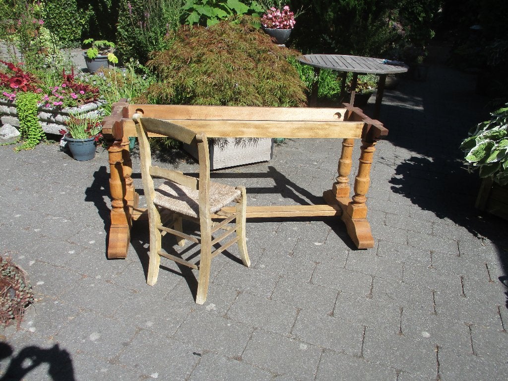 Oude massief eiken tafel, Ophalen, Eikenhout, 200 cm of meer, 50 tot 100 cm