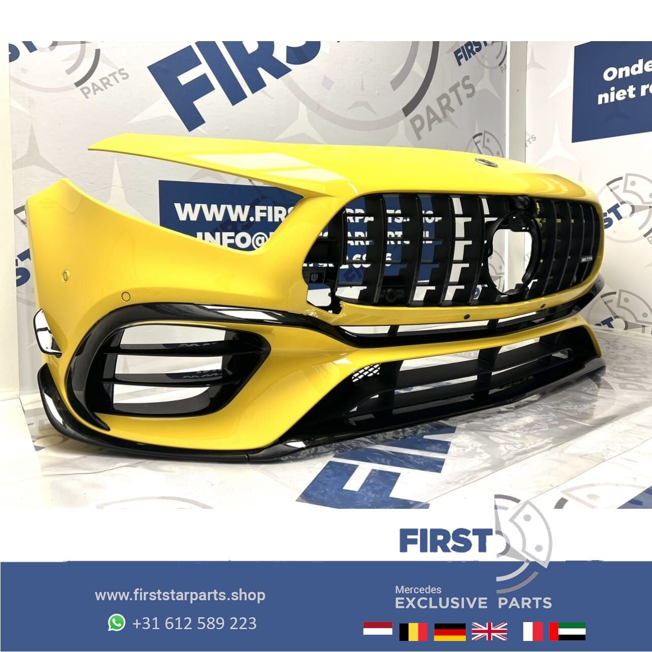 W177 A45 A45S AMG BUMPER A KLASSE 2024 VOORBUMPER GEEL COMPL, Gebruikt, -, Voor, Ophalen of Verzenden