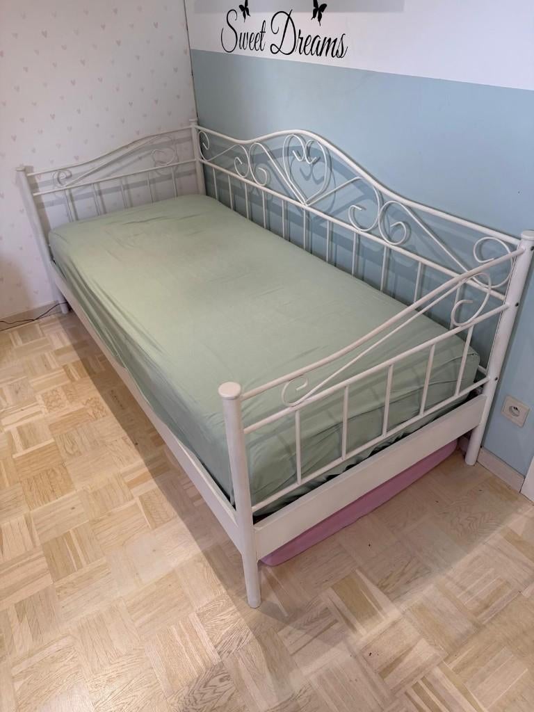 Ijzeren bed incl. lattenbodem en matras, Maison & Meubles, 90 cm, Enlèvement, Une personne, Comme neuf