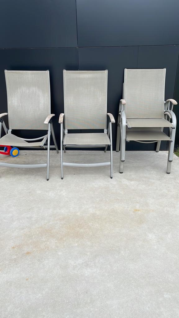 4 aluminium tuinstoelen, Tuin en Terras, Tuinstoelen, Ophalen, Gebruikt, Aluminium, Verstelbaar