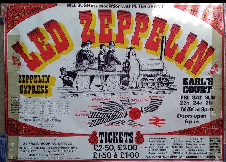 Affiche de concert de Led Zeppelin de 1975... 100% originale, Collections, Posters & Affiches, Enlèvement ou Envoi
