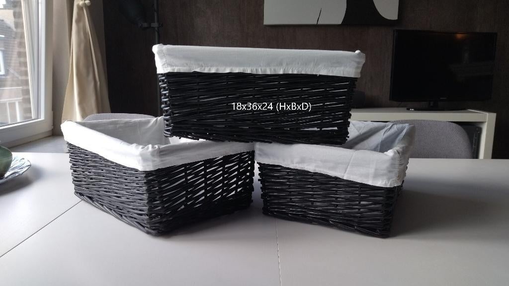 Rotan mandjes met katoenen binnenkant 3 stuks, Ophalen, Zo goed als nieuw