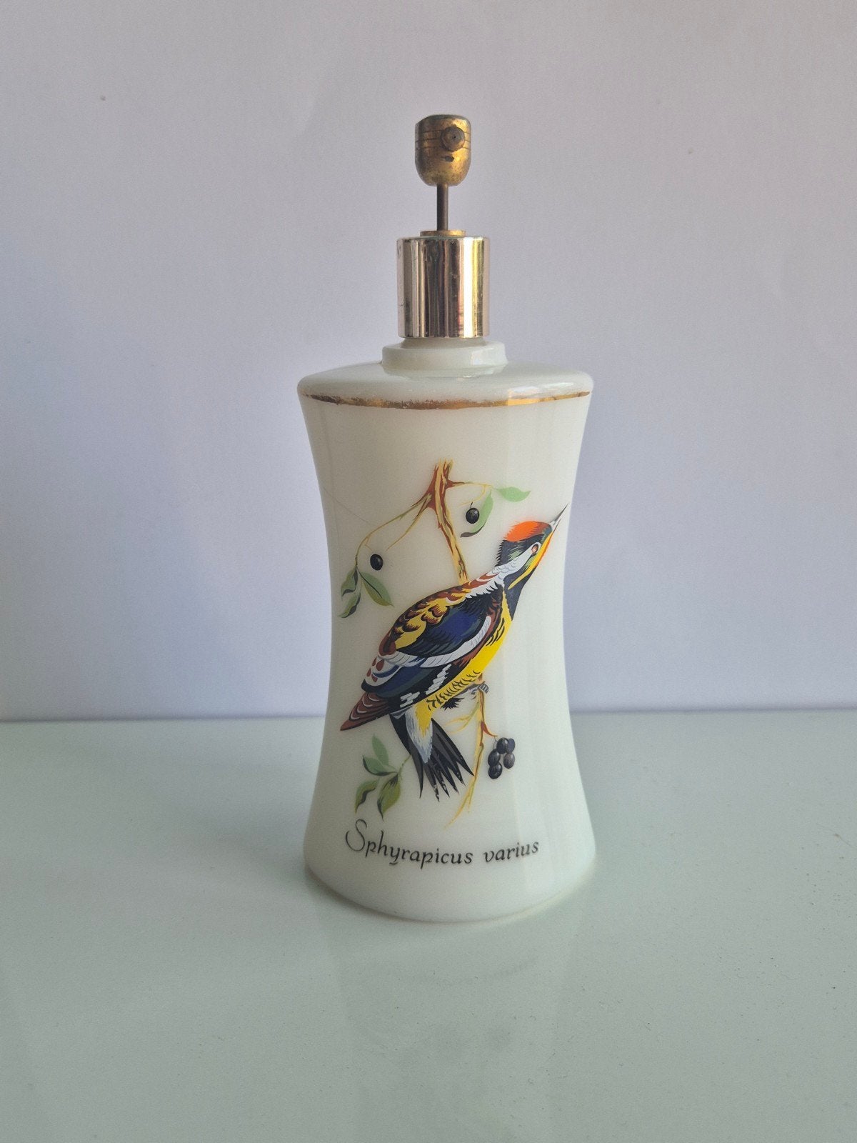 Vintage porseleinen parfumverstuiver parfumflesje met vogel, Verzamelen, Parfumverzamelingen, Ophalen of Verzenden
