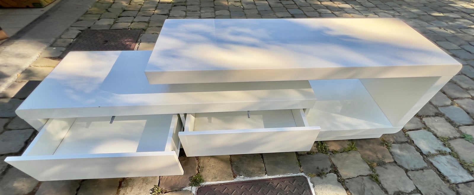 Meuble TV/table basse moderne blanc brillant avec tiroirs, Enlèvement, Comme neuf