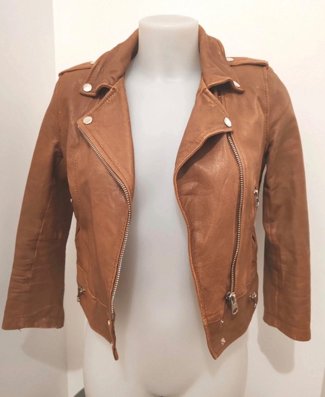 Veste en cuir véritable mouton Bershka perfecto camel xs/ s, Enlèvement ou Envoi