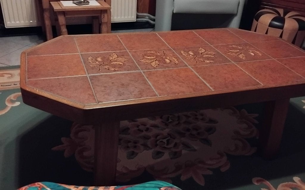SALONTAFEL EIK MET TEGELS, Ophalen, Klassiek, Eikenhout, Zo goed als nieuw