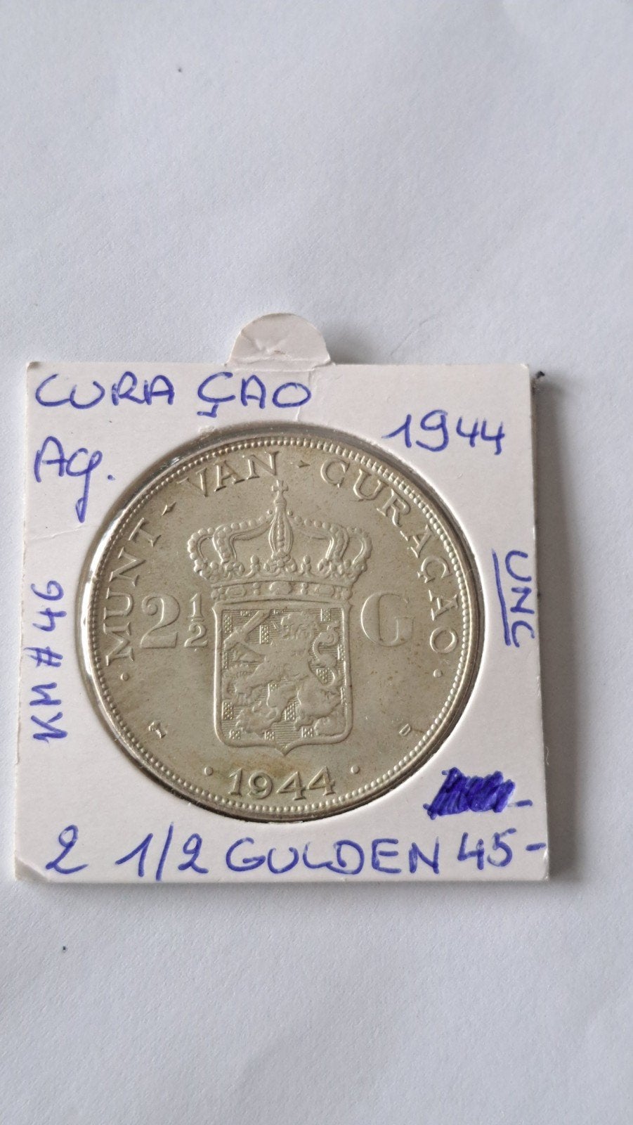 Curaçao 2 1/2 florins 1944 AG, Timbres & Monnaies, Monnaies | Amérique, Enlèvement ou Envoi