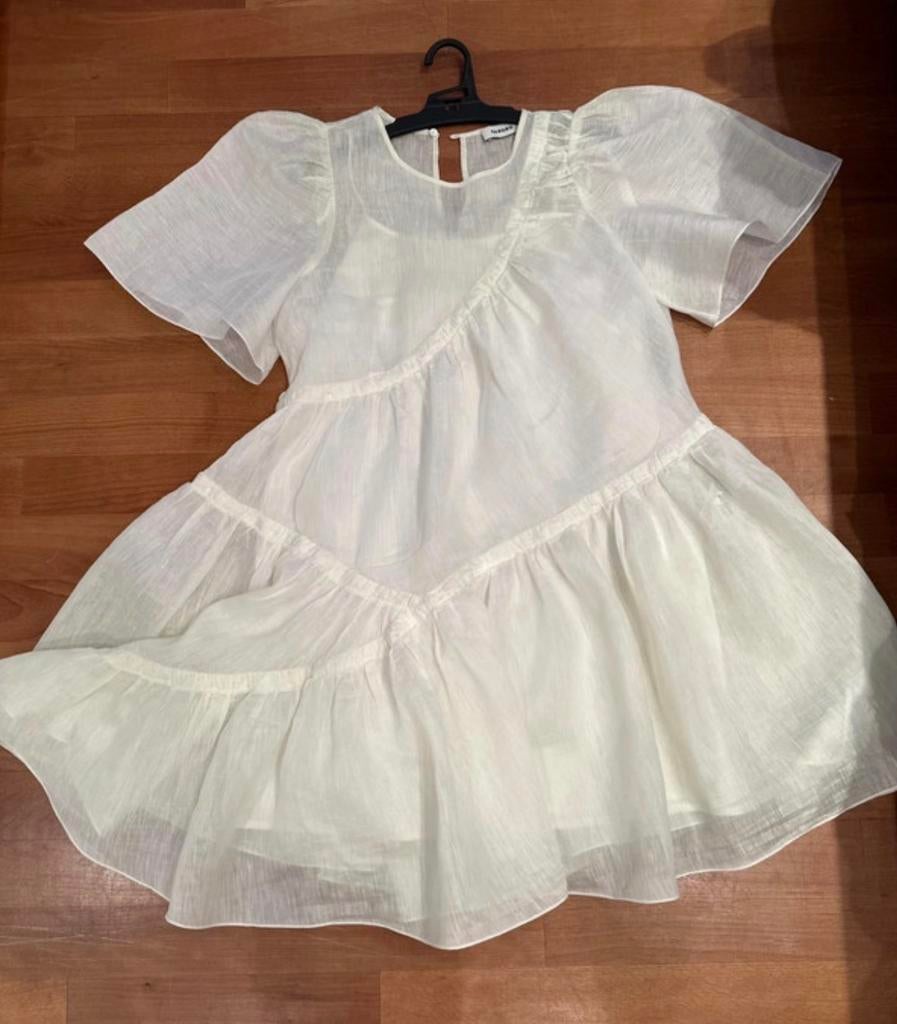 Sandro linnen jurk, Kleding | Dames, Verzenden, Wit, Zo goed als nieuw, Knielengte