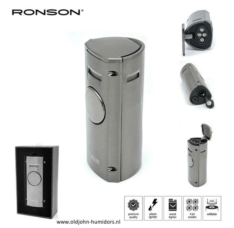 RONSON VOLCANO AANSTEKER 4 X JETFLAME BOOR GUN METAL     ro4, Verzamelen, Verzenden, Nieuw, Aansteker