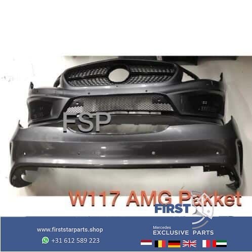 Mercedes CLA W117 AMG Pakket voorbumper + achterbumper grijs, Gebruikt, -, Voor, Ophalen of Verzenden