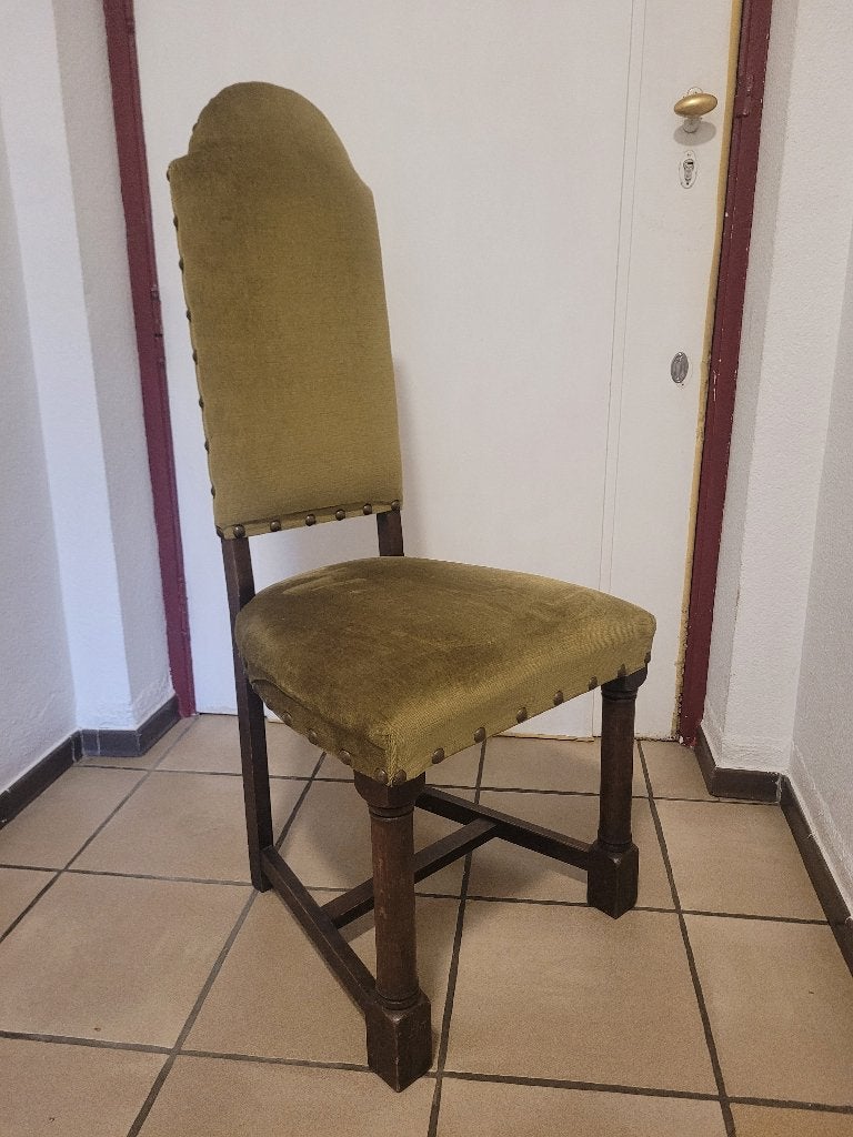 6 chaises vertes en bois, Huis en Inrichting, Stoelen, Ophalen, Gebruikt, Overige kleuren, Stof