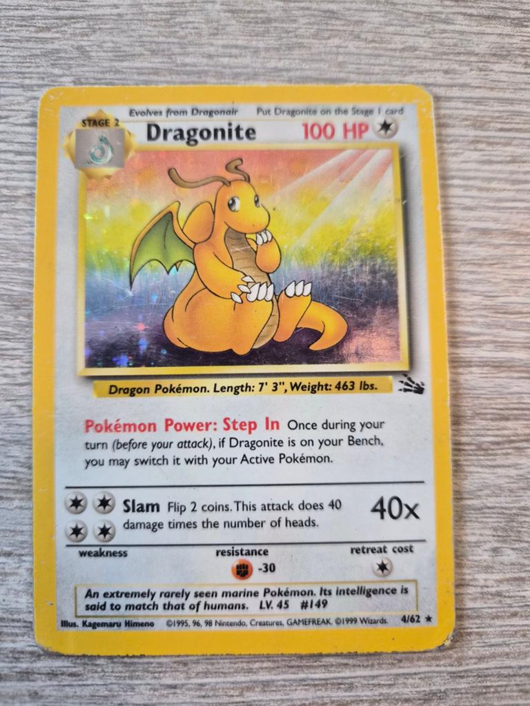 Dragonite holo english fossil 4/62, Ophalen of Verzenden, Gebruikt, Losse kaart, Foil