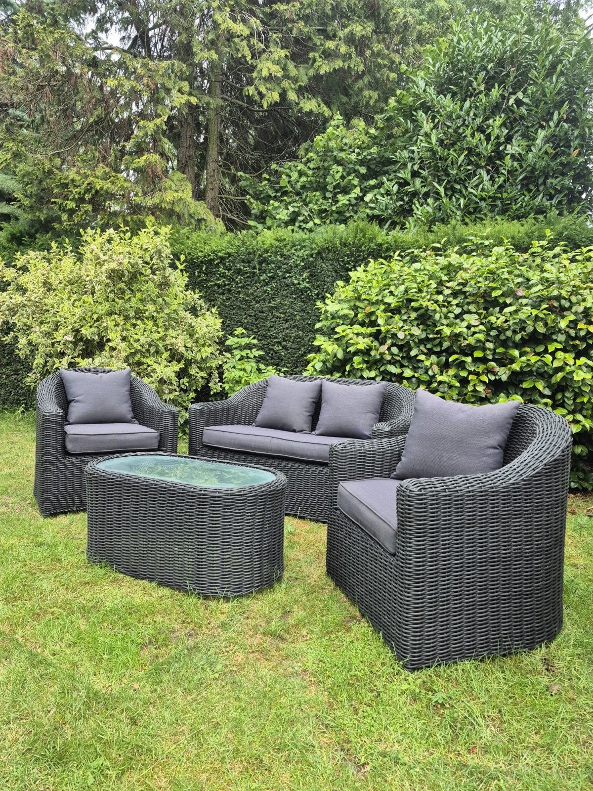 Magnifique ensemble de salon en osier gris foncé, Enlèvement, Rotin, Sets de jardin