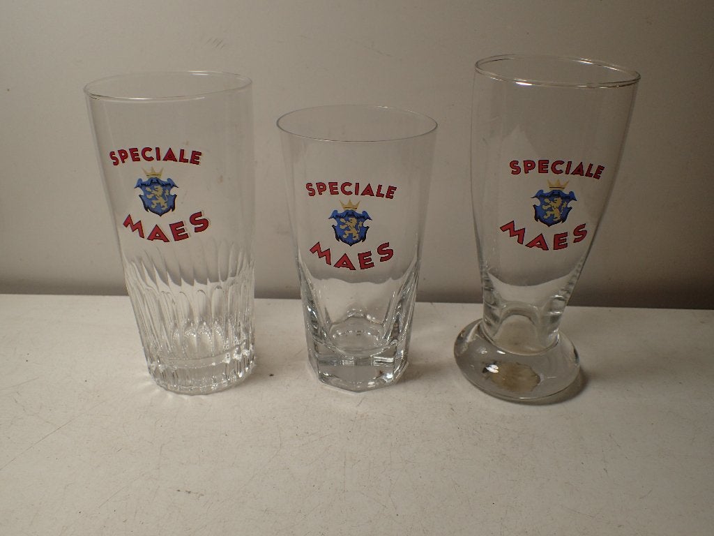 3 oude bierglazen speciale Maes, Enlèvement ou Envoi, Utilisé, Verre ou Verres, Autres marques