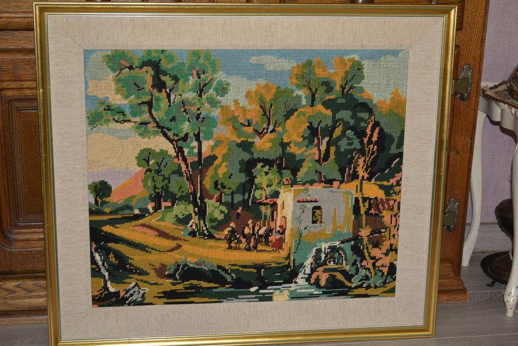 handwerk doek in kader, Antiek en Kunst, Ophalen