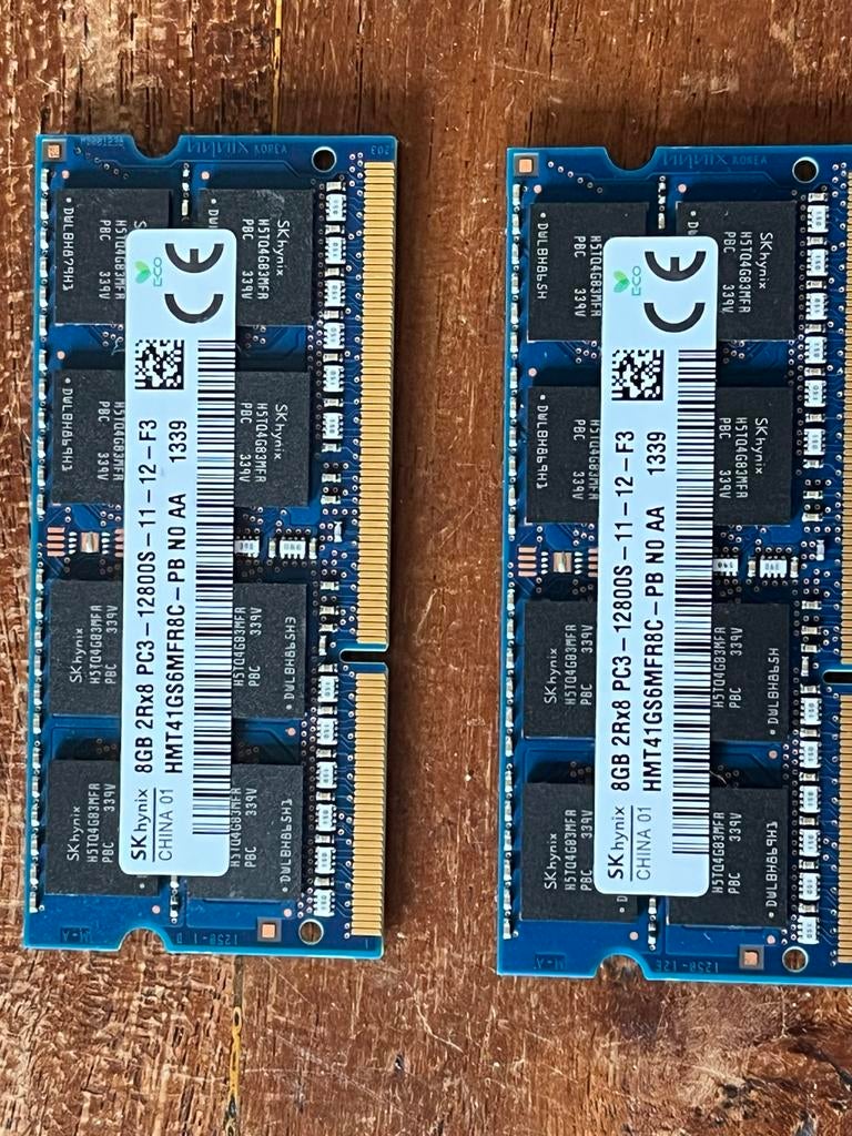 8 GB  PC3  12800     2 stuks, Computers en Software, RAM geheugen, Ophalen, Zo goed als nieuw, 8 GB