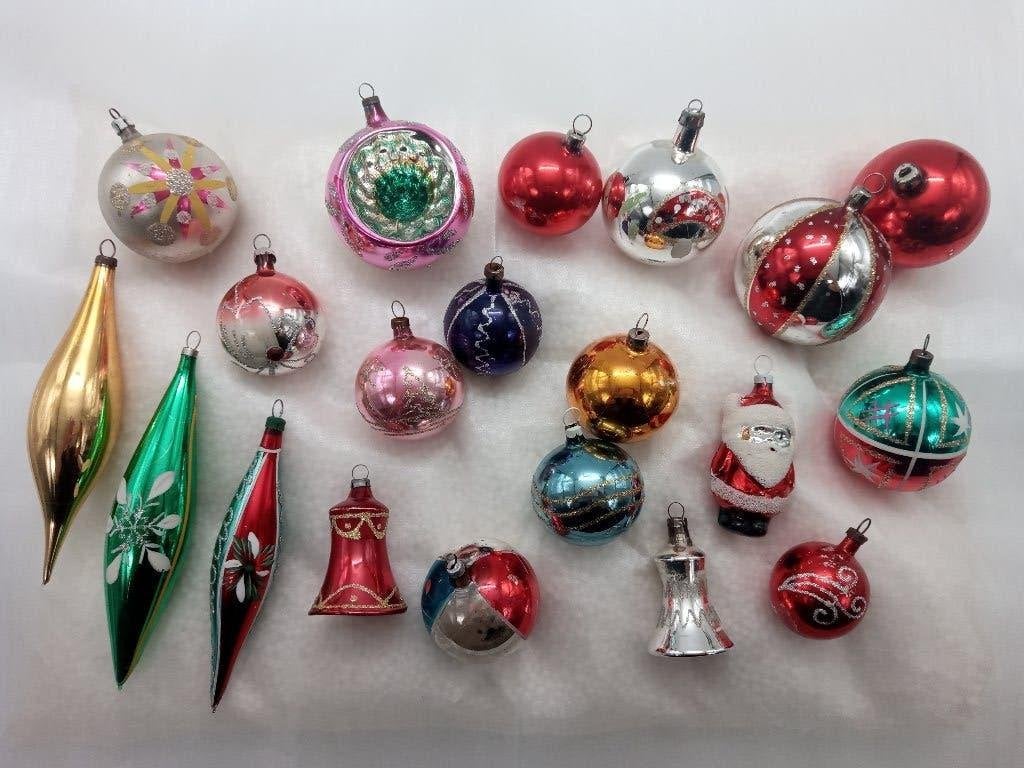 Ensemble coloré de boules de Noël en verre vintage/rétro, Enlèvement ou Envoi